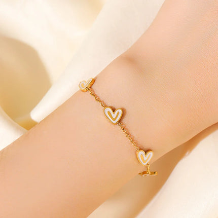 GANPUP 316L Stainless Steel Metal Gold Color Flower Heart Bracelet Bangle Texture Jewelry Trendy Wrist Chain for Women Men New