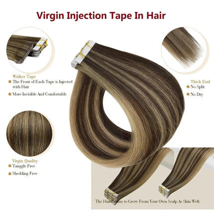 Invisible Tape In Remy Human Hair Extensions Skin Weft Piano Color Brown mixed Honey Blond Tape ins Hair Extensions