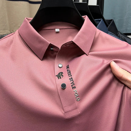 High End Brand New Summer Solid Color Silk Cotton High-quality Short Sleeved Polo Men's Fashionable Business Seamless Casual Top