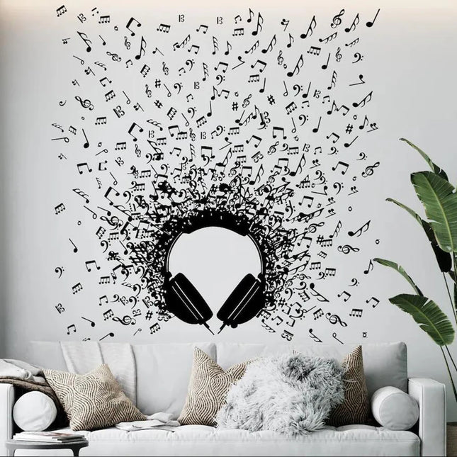 Large Headphones Music Notes Wall Sticker Children Room  Music Instrument Jazz Rock DJ Wall Decal Playroom Bedroom Vinyl Decor