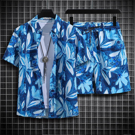 Hainan Island Beach Shirt Men's Set Sanya Travel Hawaii Large Size Floral Print Five-Quarter Pants Short Sleeve Casual Shirt