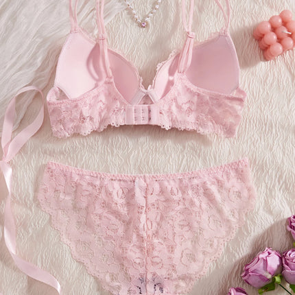 6-Piece Set Women's Underwear Set Sexy Patterned Lace Patchwork No Lining Comfortable Fitting Women's Push-Up Bra Sexy Lingerie