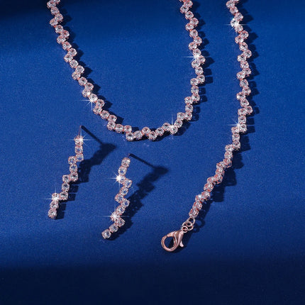 4PC Women's Fashion Copper Claw Chain Minimalist Necklace Earrings Bracelet Jewelry Set Wedding Banquet Party Holiday Gift