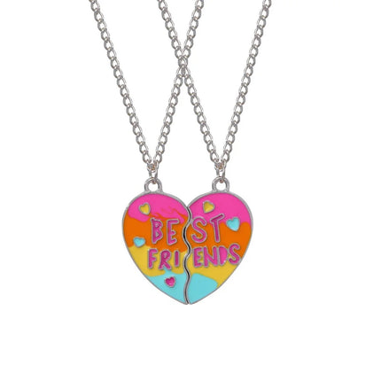 Hot Couple Pink Blue Heart Broken Best Friends Necklace Pendant Chain BFF Friendship Cute Jewelry Gifts For Kids 2PCS/Set