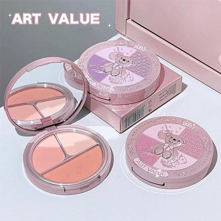 Bear Knight Blush Palette with Single Round Head Blush Brush Natural Matte Shimmer Long-Lasting Cheek Color Makeup Set for Daily