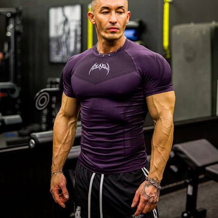 Summer fitness exercise slim fit breathable short sleeved men's suitable fitness running training cycling T-shirt