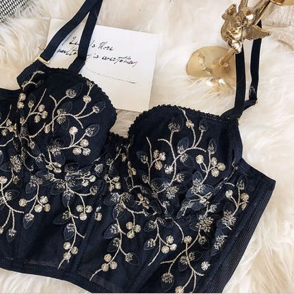 Three-Dimensional Embroidered Bra Sexy Lace Fishbone Corset Widened Breastplate With Steel Ring 1/2 Half Cup Bralette Underwear