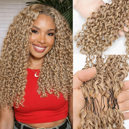 Honey Blonde Feather Crochet 100% Human Hair Extensions Reusable Knotless Invisible Burmese Curly Braiding Hair For Boho Braid
