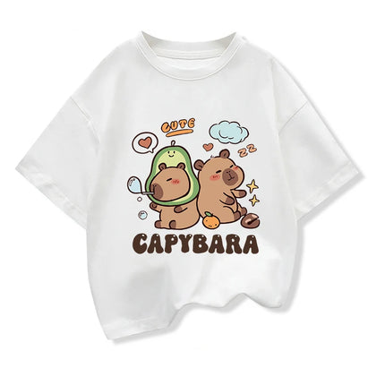 2025 New Kids Shirts Capybara Printed Cartoon T Shirt for Girls Summer Animal Printing Boy T Shirt Tops Tees Children Clothes