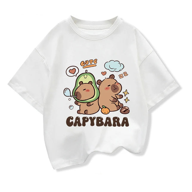 2025 New Kids Capybara Printed Cartoon T-Shirt for Girls Summer Animal Printing Boy T-Shirt Tops Tees Children's Clothes
