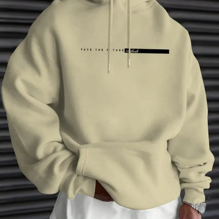 European and American men's autumn minimalist letter stripe print comfortable and soft hooded sweatshirt outdoor sports top