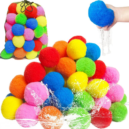12/30/60Pcs Reusable Water Balloons Cotton for Kids Outdoor Toys Games Summer Pool Cotton Water Balls Toy Water Play Splash Ball