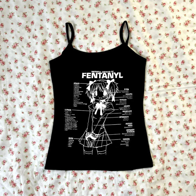 Streetwear Cute sweet cartoon Print Graphics Camisole Top Grunge Crop Top Vintage Gothic Women Corset Summer Tank Top EMO girl
