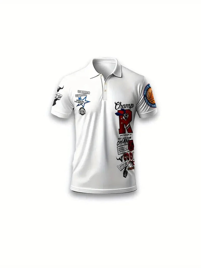 The new men's POLO shirt for summer 2025 is a casual fashionable soft comfortable and breathable 3D letter pattern print