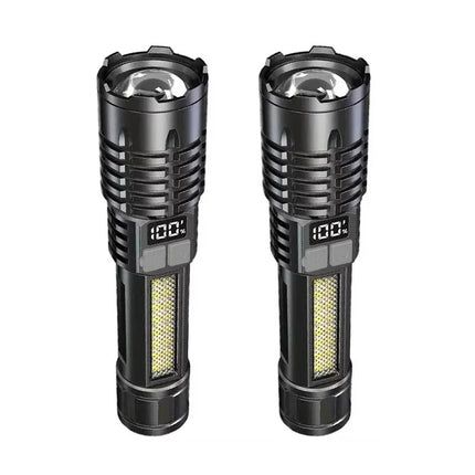 Rechargeable LED Flashlight Zoomable Torch with LCD Display 5 Modes Waterproof High Power Hand Light Outdoor Wilderness Camping