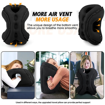 Travel Pillow, Inflatable Neck Pillow Used for Airplanes/Cars/Buses/Trains/Office Napping with Eye Mask/Earplugs