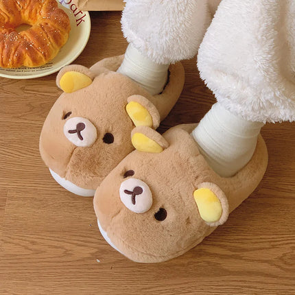 Cute Rilakkuma Unisex Cotton Slippers Warm Indoor Outdoor Anti-Slip Home Shoes Cute Design Winter Wearable for Men And Women
