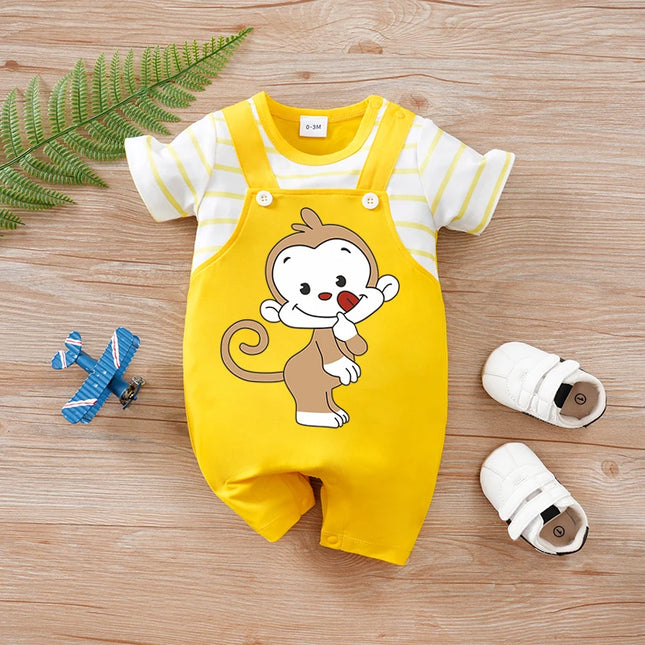 Newborn Baby Clothes Animal-Yellow Monkey Fashion Infant Jumpsuit Toddler Short Sleeve One-piece Pajamas Bodysuit Summer Romper