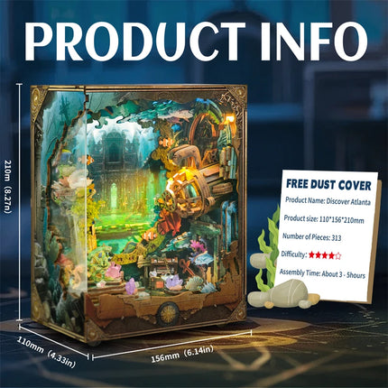 DIY Book Nook Wooden Miniature Model Kits Underwater World Bookend 3D Puzzle With Light Bookshelf for Friends Birthday Gifts