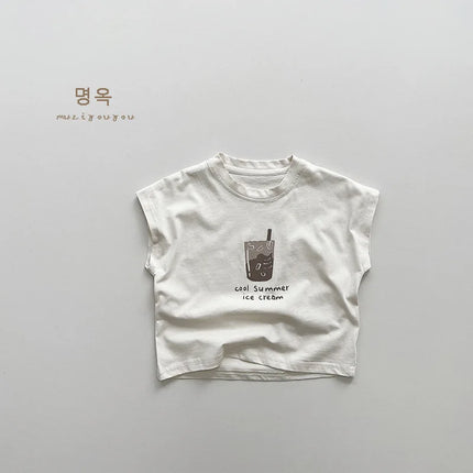 2024 New Summer Children Letter Print Vest Boy Girl Baby Sleeveless Casual T-shirt Kid Cotton Simple Tops Infant Thin Loose Tees