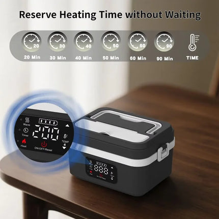 Portable Cordless Electric Lunch Box with 8000mAh Battery, 60W Fast Heating, 6 Temp Levels, 1L Capacity, USB-C, Food Warmer