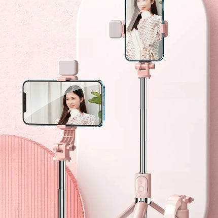 Bluetooth Remote Extendable Selfie Stick Tripod Stand for iPhone Samsung, Tiktok Live Streaming Portable Telescopic Phone Stand