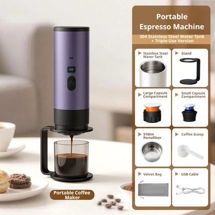2026NEW Upgrade Portable 3-in-1 Espresso Maker 51mm filter Basket, Rechargeable, for Nespresso/DolceGusto/Ground, Camping Travel