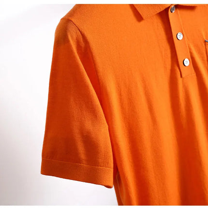 Spring and Summer New Polo Collar 100% Fine Wool Short Sleeve Men's Business Casual T-Shirt with Turn-down Collar and Pocket