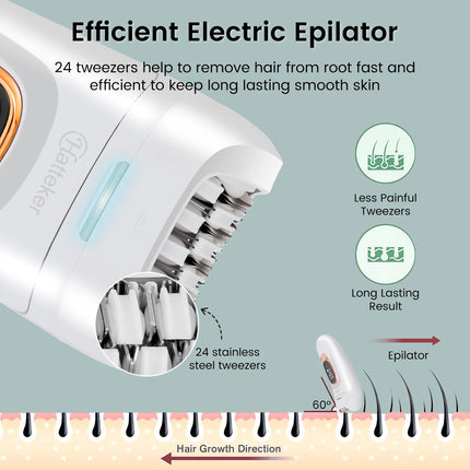Hatteker 2-in-1 Epilator Hair Remover Leg Body Portable Lady Shaver Hair Removal Tool Underarms Facial Clipper for Women IPX7