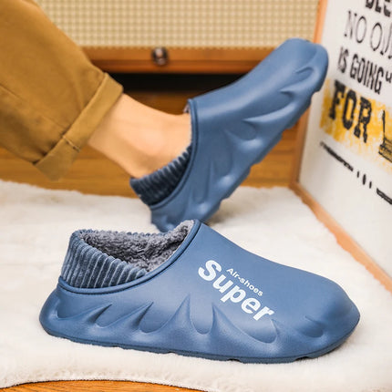 Women Men Winter Warm EVA Soft Sole Waterproof Slides Slippers Slip On Scuff Clogs Short Plush Platform House Shoes Indoor
