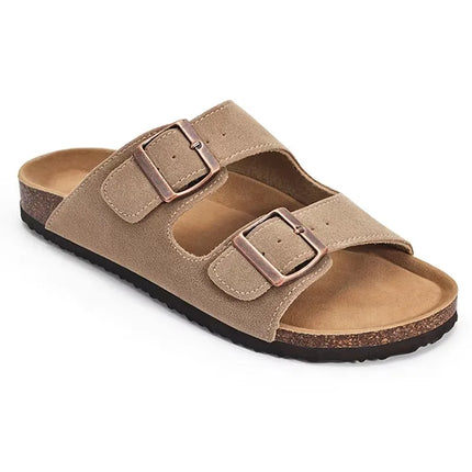 Litfun Suede Cork Clogs For Women Men Genuine Summer Clogs with Arch Support Cork Leather House Mules Shoes Thick Beach Sandals