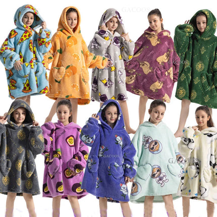 Kids Oversized Hoodie Blanket With Sleeve Boy Girl Sweatshirt Winter Fleece Hoody Avocado Rainbow Dinosaur Print Hooded Sweat