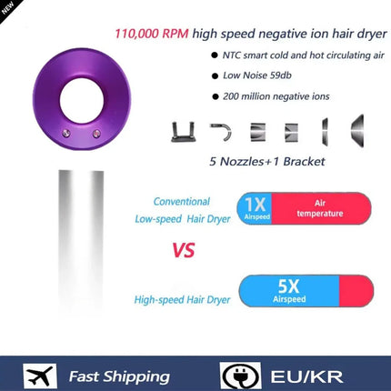 220V High-Speed Hair Dryer Super Leafless Hair Dryer Personal Hair Care Styling Negative Ion  Portable Fast-Drying Hair Dryer