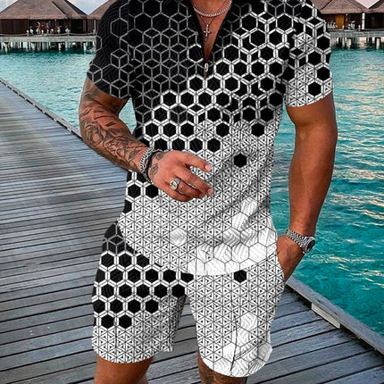 New 3D Digital Printed Men's Fashion Casual Sets Short Sleeve Polo Shirt Suit 2 Pcs Sets Sportwear Male Clothing Ropa Y2k Barata