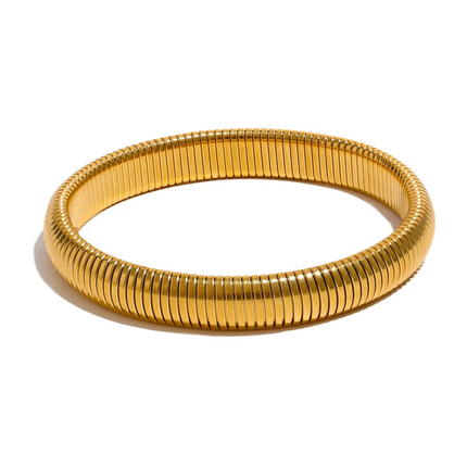 Yhpup Waterproof Stainless Steel Elastic Thick Metal Bracelet Bangle 18K Gold Plated Trend Fashion Unisex Jewelry Men Women