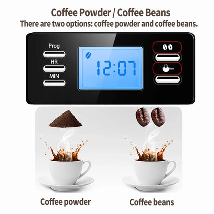 Fully automatic American coffee machine，Coffee beans or powder can be used，Electric grinding drip coffee machine 2-in-1