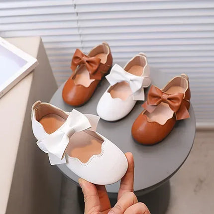 Girls Mary Jane Shoes Children Solid Color Bow Round-toe Bow 2024 New Kids Fashion Soft Moccasin Shoes Baby First Walker Shoes