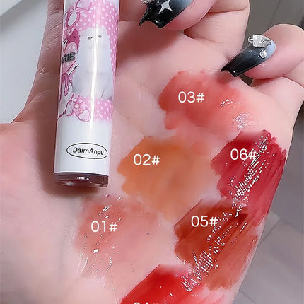 Cute Cat Fun Mirror Lip Glaze Set 6 Colors Highly Pigmented Lip Stain Hydrating Glossy Lip Makeup Perfect Gift