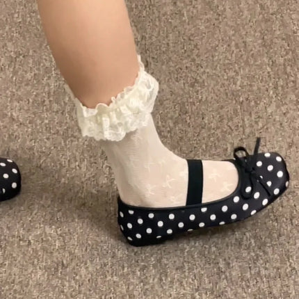 Spring Butterfly-knot Women Dot Ballet Flats Comfort Shallow Elastic Band Shoes Ladies Eelgant Soft Sole Dress Mary Jane Shoes