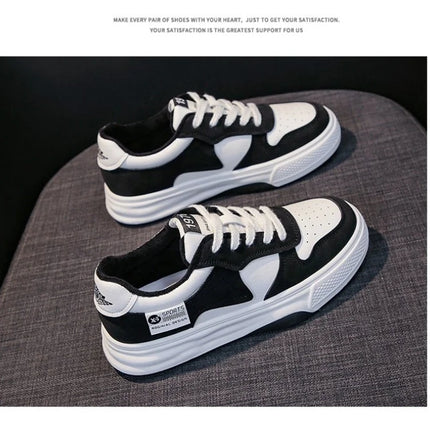 2025 New Black & White Geometric Low-Top Sneakers - Breathable Mesh Platform Shoes with Anti-Slip Sole