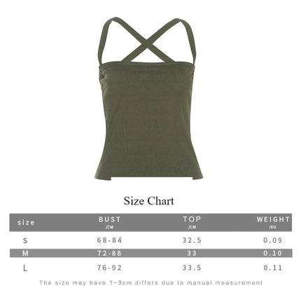 Green Thread Casual Tank Tops Woman Low-Neck Cross Strap Sleeveless Backless Crop Top Hot Girls High Street Classic Slim Fit Top
