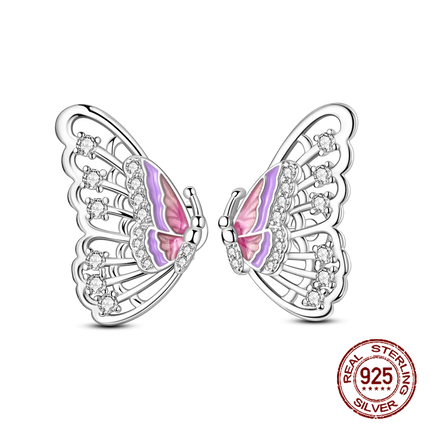 925 Sterling Silver Purple Butterfly Rainbow Flower Stud Earrings for Women Girl Ear Studs Jewelry Fashion Luxury Anniversary