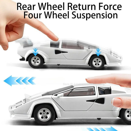 1:24 Countach LP500S REVUELTO Model Toy Supercar Alloy Diecast Sound Light Pull Back Doors Opened Mini Sports Car for Kids Gifts