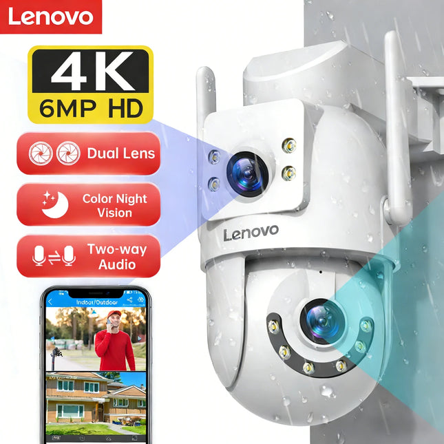 Lenovo 4K PTZ IP Camera Outdoor HD Dual Lens Dual Screen AI Auto Tracking 5G Wifi IP Camera CCTV Audio Video Surveillance