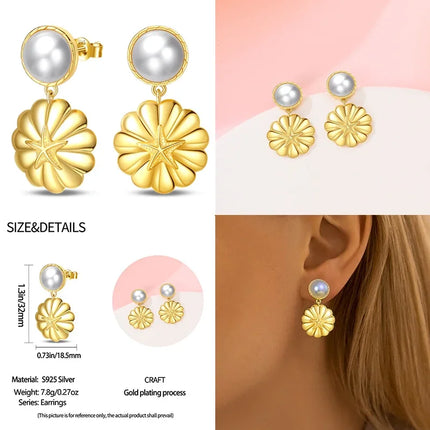 925 Sterling Silver Gold Pearl Hoop Earrings Pave Large Circular Shape Earring Gift for Women Jewelry Anniversary Wedding