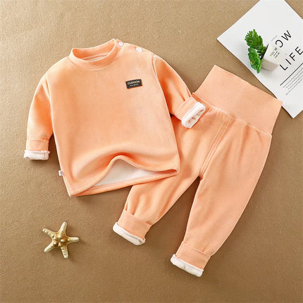 Newborn Padded Thickened Sets Baby Thermal Underwear outfit Boys Girls Fleece High Waist Suit Children's Clothing 0-4 Years