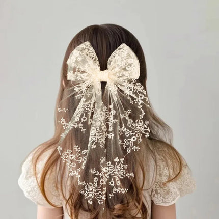 1pc Girl Romantic Wedding Season Headwear Gift Accessory Sweet Hair Clip Ribbon Mesh Embroidery for Girls Tailcoat Lace Bow Hair