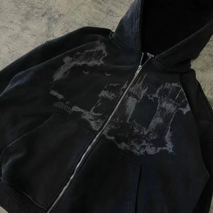 Man Hoodie Y2k Goth Streetwear Men Hip Hop Streetwear Harajuku Gothic Pattern Zip Up 90s Graphic Sweatshirt Japanese Anime