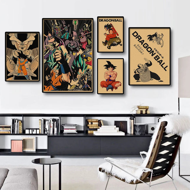 Japanese Surrounding Anime Retro Dragon Ball Poster Goku Gohan Vegeta Piccolo Friza Canvas Painting Print Wall Art Children Gift