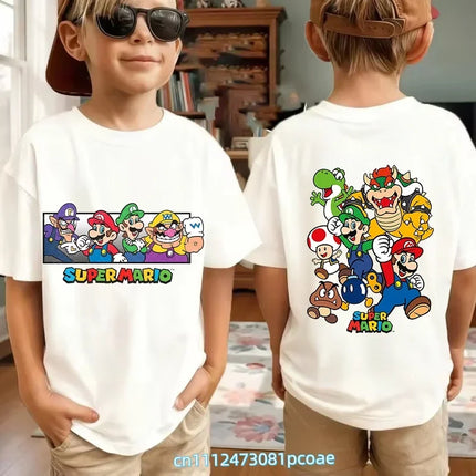 New Super Mario and Luigi Anime Children's Cotton Short-sleeved T-shirt, Cartoon Game Trendy Top for Boys' Casual Short Sleeves.